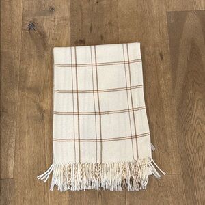 LOFT Cream and Brown Plaid Scarf